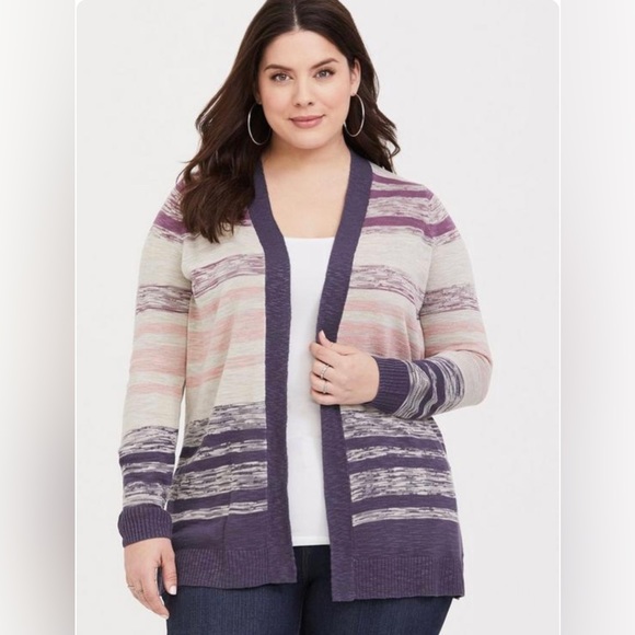 torrid Sweaters - Torrid Taupe & Wild Berry Stripe Cardigan Size 1X (14-16)